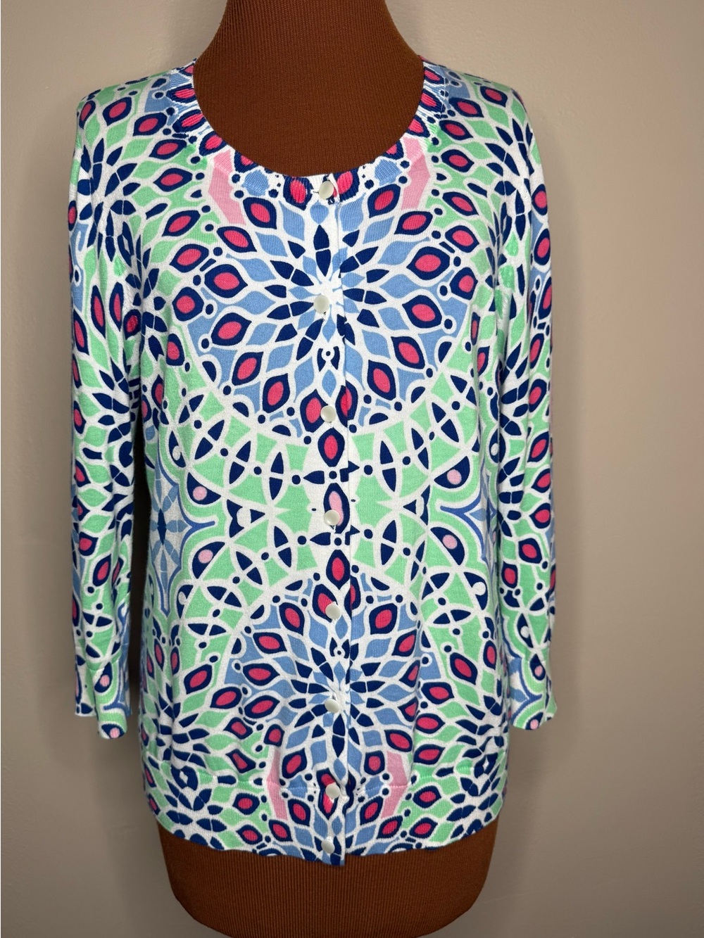 Talbots Cardigan Multicolor Button Front Sweater 3/4 Sleeve Size Medium